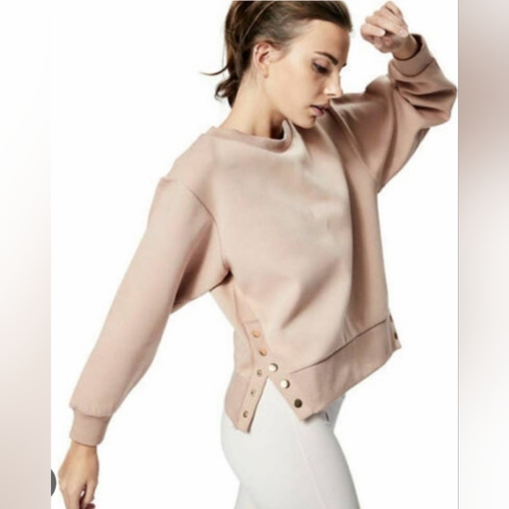 Varley Women's Hardy Side-Snap Sweatshirt Pink Blush Beige Sz L
